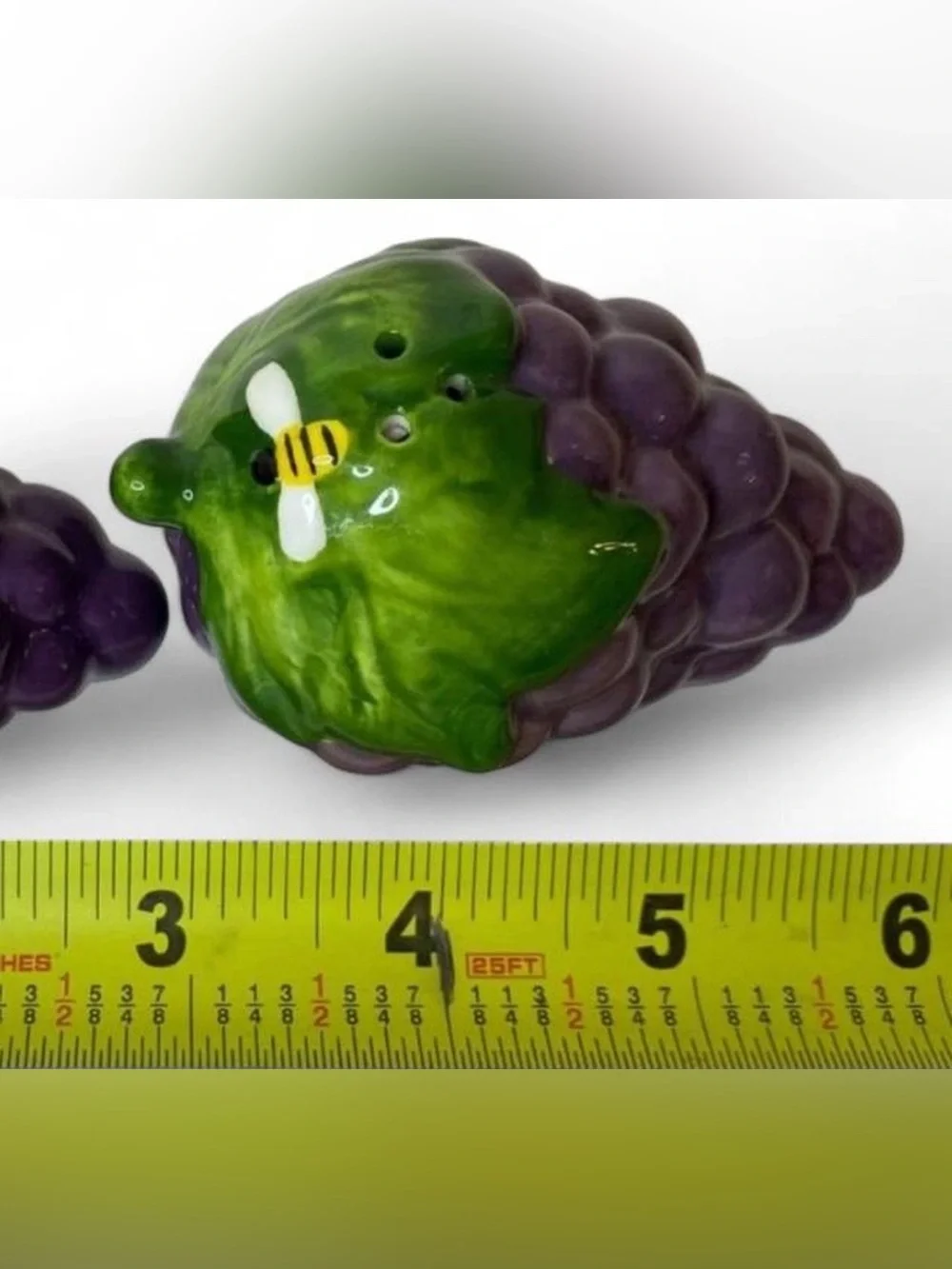 Vintage Cottagecore Ceramic Hand Painted Grape and Bees Salt and Pepper Shakers